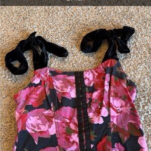 Free People Pink and Black Floral Top